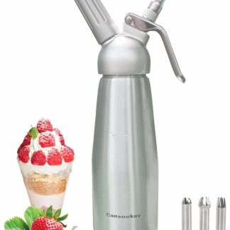 Professional Whipped-Cream Dispenser,500mL/ 1 Pint Whipped Cream Maker with 3 Stainless Steel Tips and Cleaning Brush & Storage Cap,Silver