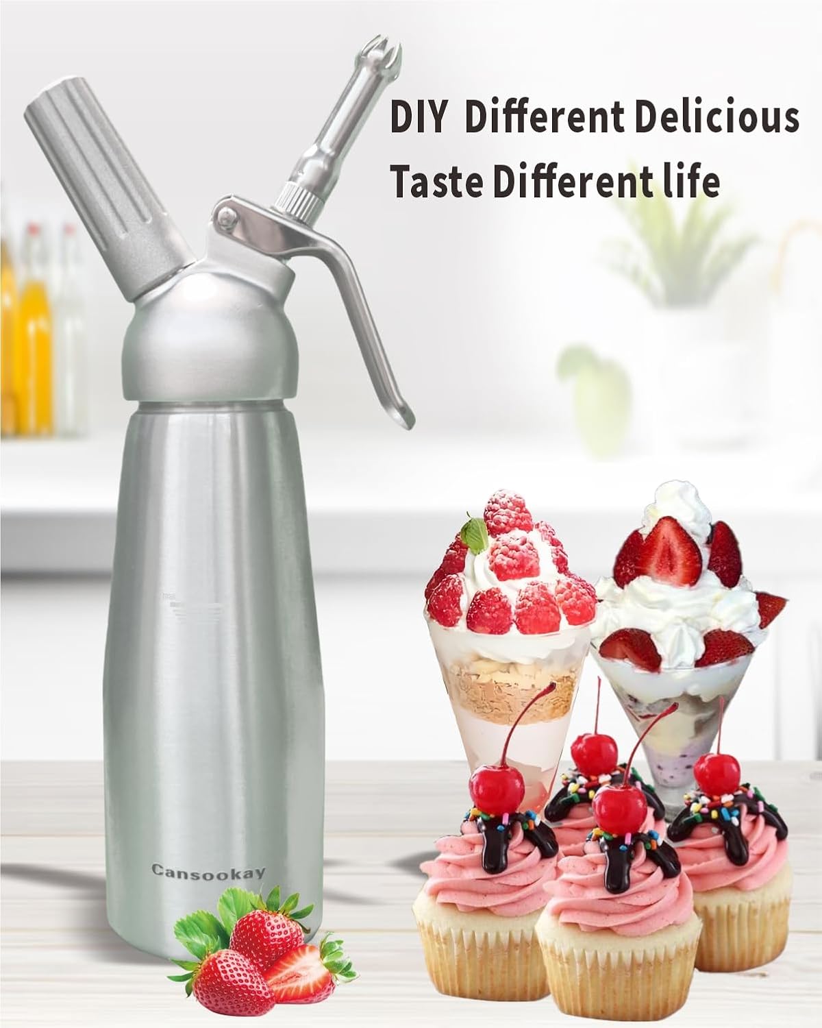 Professional Whipped-Cream Dispenser,500mL/ 1 Pint Whipped Cream Maker with 3 Stainless Steel Tips and Cleaning Brush & Storage Cap,Silver - Image 5